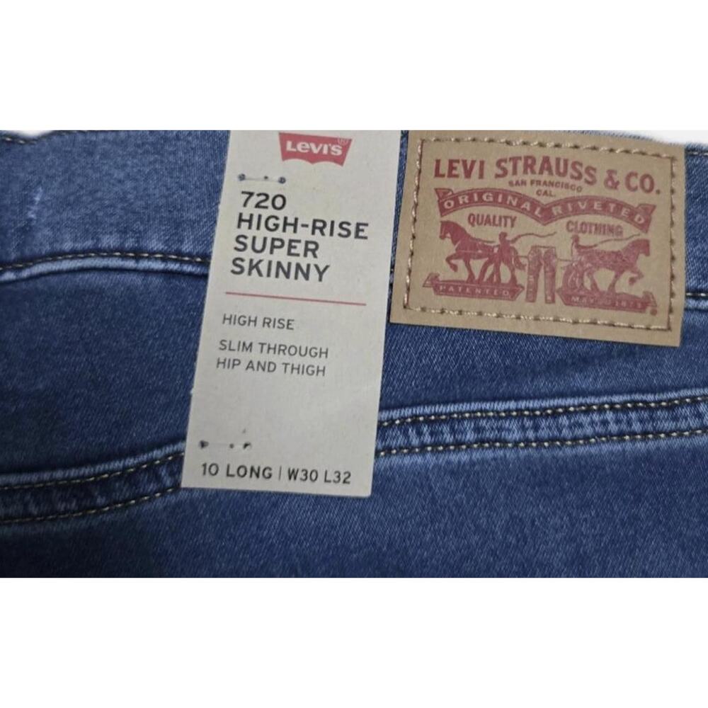 Levi's 720 High Rise Supper Skinny Jeans - Medium Blue - Size W30 - Picture 3 of 4